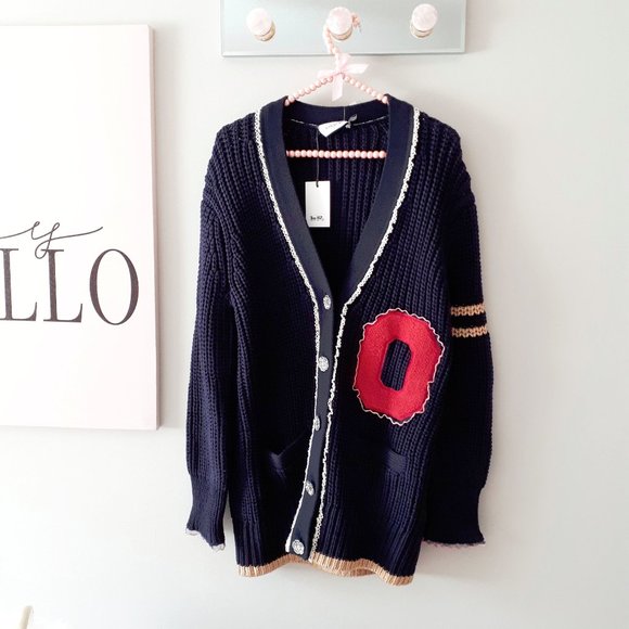 *S* NWT Coach blue varsity patch & ruffle cardigan - Picture 5 of 9